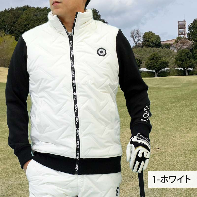 トップイズム TopIsm ゴルフ 中綿ジャケット メンズ ゴルフウェア GIORNO SEVEN ジョルノセブン 中綿 アウター ブルゾン ロゴ 素材切替 ジップアップ 秋冬 おしゃれ ブランド (1-ホワイト) 1-ホワイト