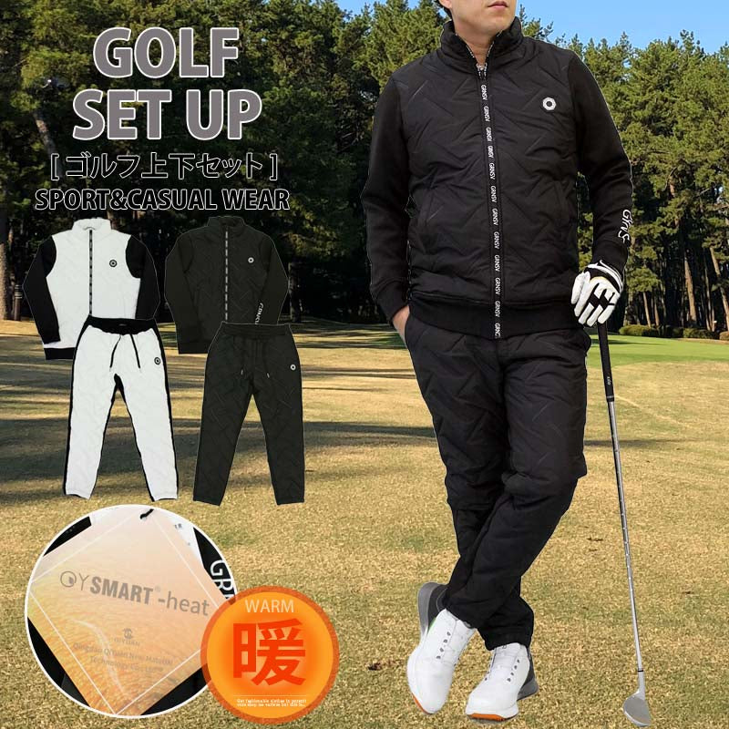 トップイズム TopIsm ゴルフ 中綿上下セットアップ メンズ ゴルフウェア GIORNO SEVEN ジョルノセブン アウター 中綿ジャケット ブルゾン ゴルフパンツ 秋冬 (2-ブラック) 2-ブラック