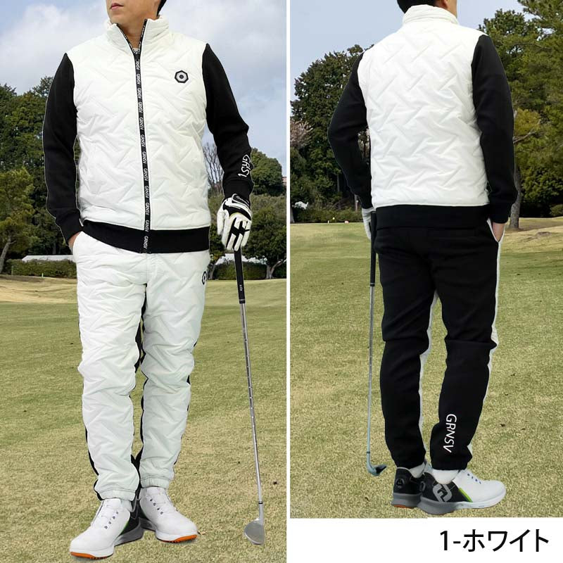 トップイズム TopIsm ゴルフ 中綿上下セットアップ メンズ ゴルフウェア GIORNO SEVEN ジョルノセブン アウター 中綿ジャケット ブルゾン ゴルフパンツ 秋冬 (2-ブラック) 2-ブラック