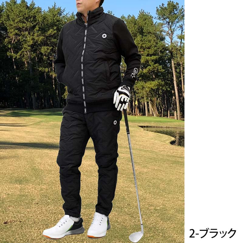 トップイズム TopIsm ゴルフ 中綿上下セットアップ メンズ ゴルフウェア GIORNO SEVEN ジョルノセブン アウター 中綿ジャケット ブルゾン ゴルフパンツ 秋冬 (2-ブラック) 2-ブラック