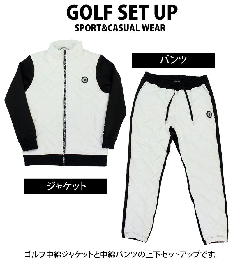 トップイズム TopIsm ゴルフ 中綿上下セットアップ メンズ ゴルフウェア GIORNO SEVEN ジョルノセブン アウター 中綿ジャケット ブルゾン ゴルフパンツ 秋冬 (2-ブラック) 2-ブラック