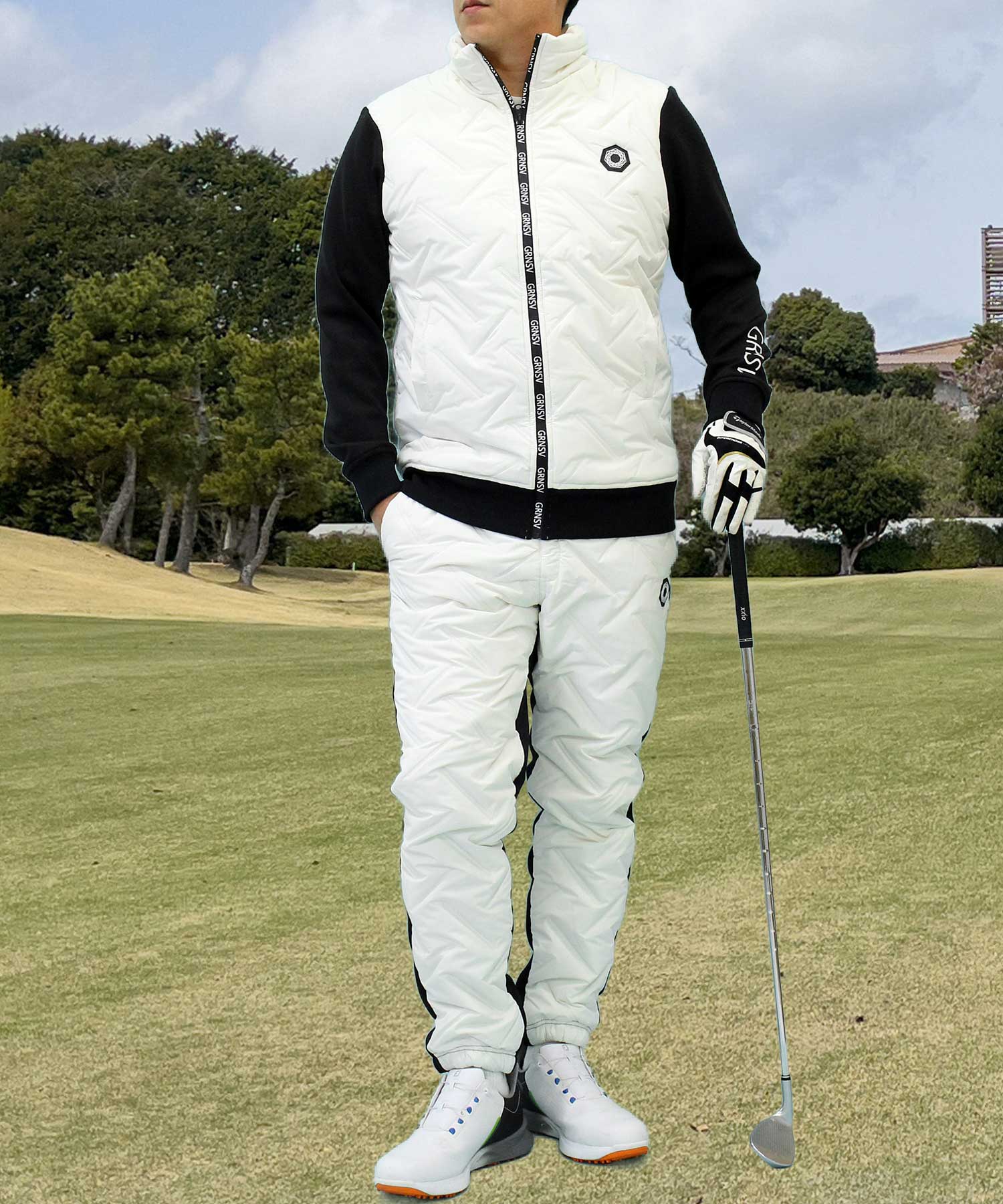 トップイズム TopIsm ゴルフ 中綿上下セットアップ メンズ ゴルフウェア GIORNO SEVEN ジョルノセブン アウター 中綿ジャケット ブルゾン ゴルフパンツ 秋冬 (1-ホワイト) 1-ホワイト
