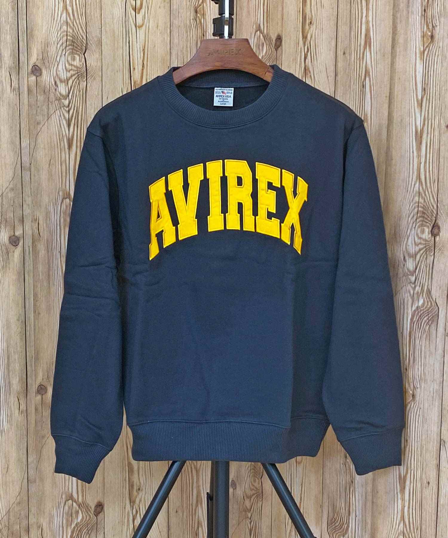 TopIsm AVIREX Renewal Trainer Fleece Lined Sweat Logo Embroidery Long Sleeve Crew Neck Men's Brand AVIREX American Casual