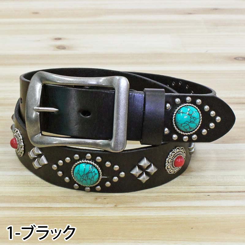 トップイズム TopIsm ベルト メンズ 本革 レザー ウエスタン スタッズベルト コンチョ 牛革 男女兼用 メンズベルト (1-ブラック) 1-ブラック
