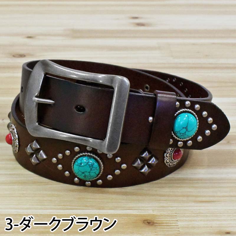 トップイズム TopIsm ベルト メンズ 本革 レザー ウエスタン スタッズベルト コンチョ 牛革 男女兼用 メンズベルト (1-ブラック) 1-ブラック