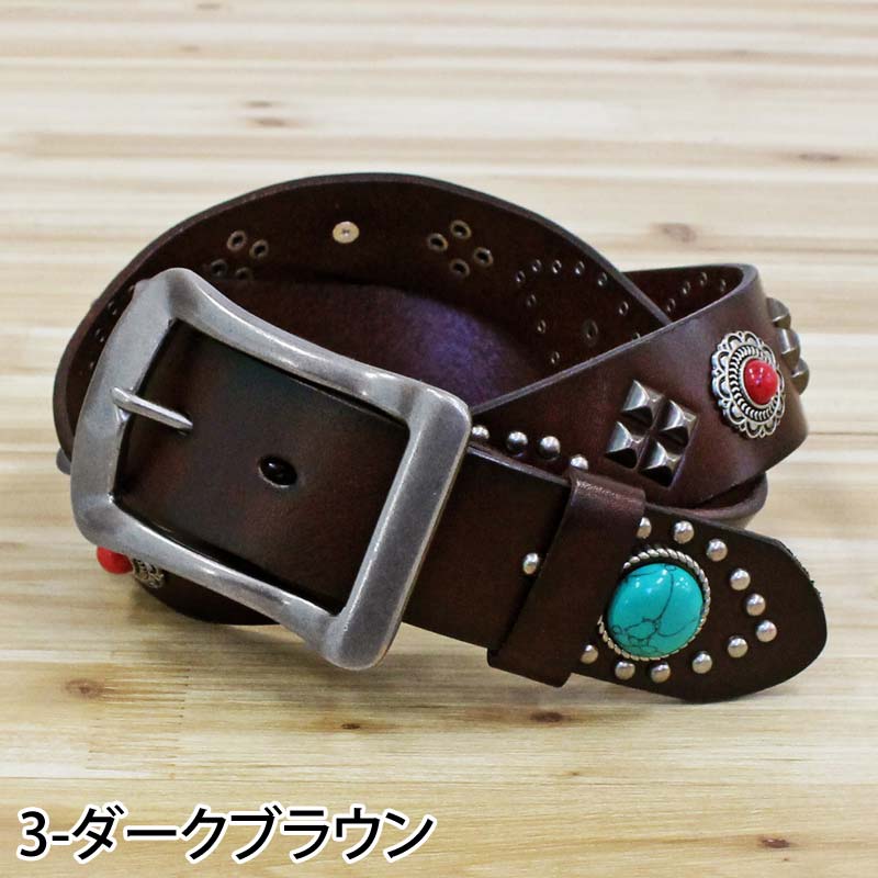 トップイズム TopIsm ベルト メンズ 本革 レザー ウエスタン スタッズベルト コンチョ 牛革 男女兼用 メンズベルト (1-ブラック) 1-ブラック