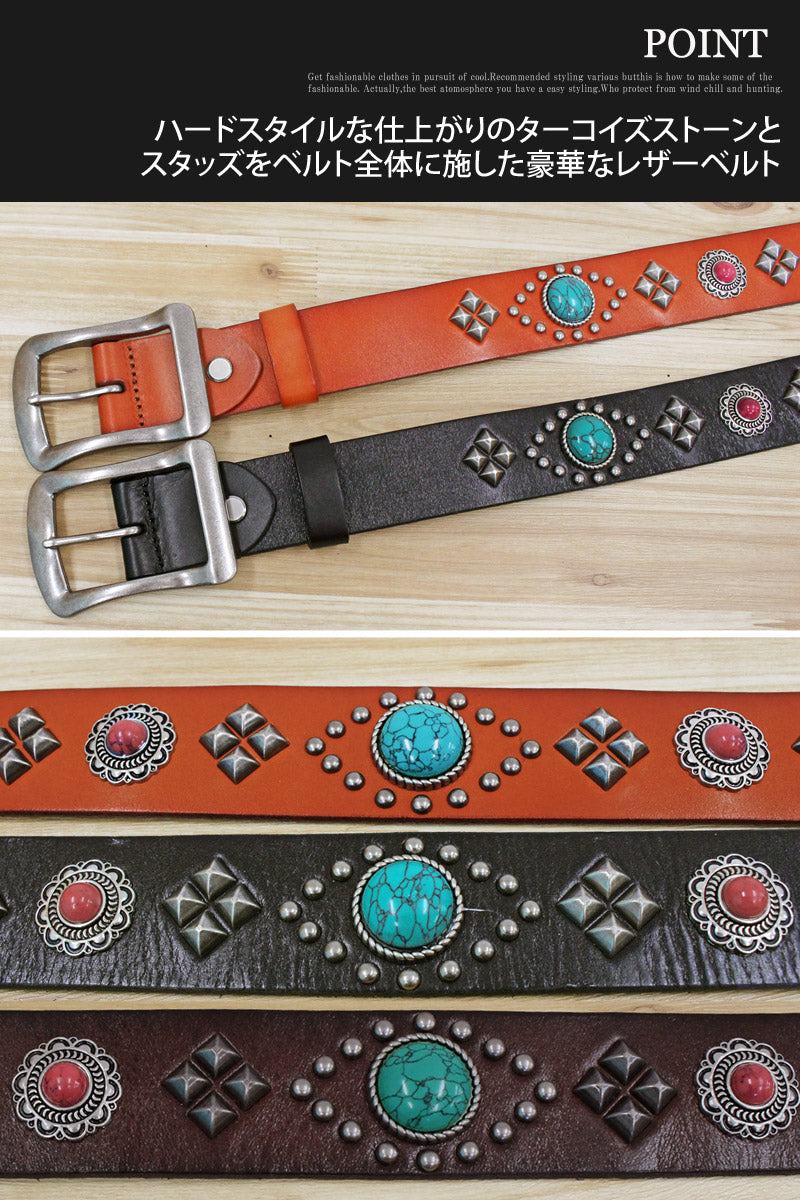 トップイズム TopIsm ベルト メンズ 本革 レザー ウエスタン スタッズベルト コンチョ 牛革 男女兼用 メンズベルト (1-ブラック) 1-ブラック