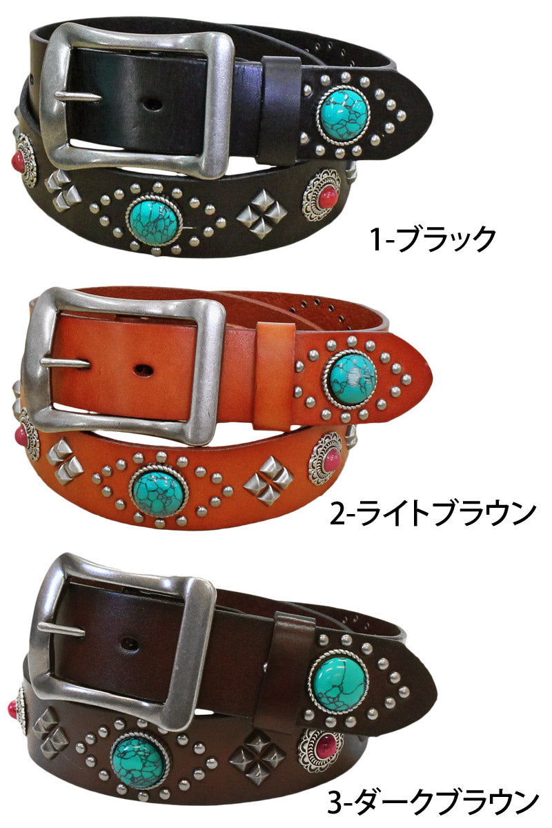 トップイズム TopIsm ベルト メンズ 本革 レザー ウエスタン スタッズベルト コンチョ 牛革 男女兼用 メンズベルト (1-ブラック) 1-ブラック