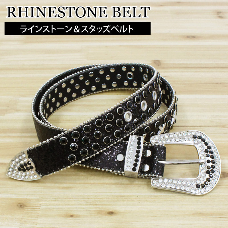 トップイズム TopIsm ベルト メンズ ラインストーン スタッズベルト 男女兼用 メンズベルト (1-ブラック) 1-ブラック