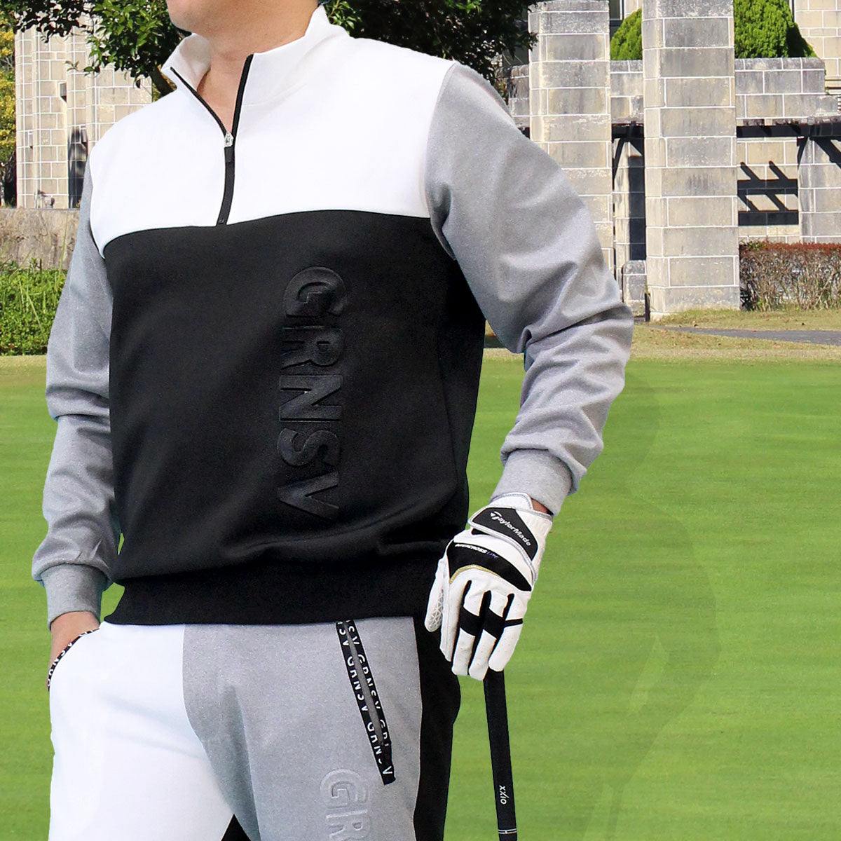 トップイズム TopIsm ゴルフウェア メンズ ゴルフ ハーフジップトレーナー GIORNO SEVEN ジョルノセブン 配色切替 トップス おしゃれ ブランド 秋冬 春夏 (2-配色デザインB) 2-配色デザインB