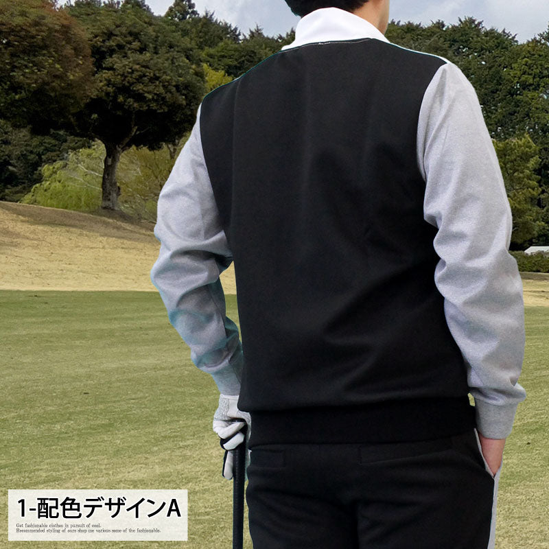 トップイズム TopIsm ゴルフウェア メンズ ゴルフ ハーフジップトレーナー GIORNO SEVEN ジョルノセブン 配色切替 トップス おしゃれ ブランド 秋冬 春夏 (2-配色デザインB) 2-配色デザインB
