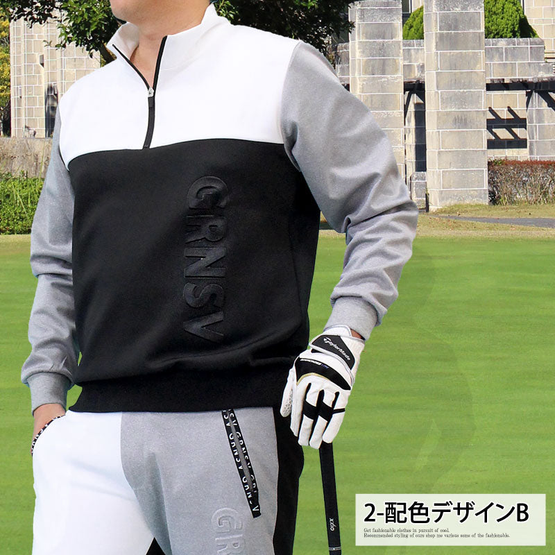 トップイズム TopIsm ゴルフウェア メンズ ゴルフ ハーフジップトレーナー GIORNO SEVEN ジョルノセブン 配色切替 トップス おしゃれ ブランド 秋冬 春夏 (2-配色デザインB) 2-配色デザインB