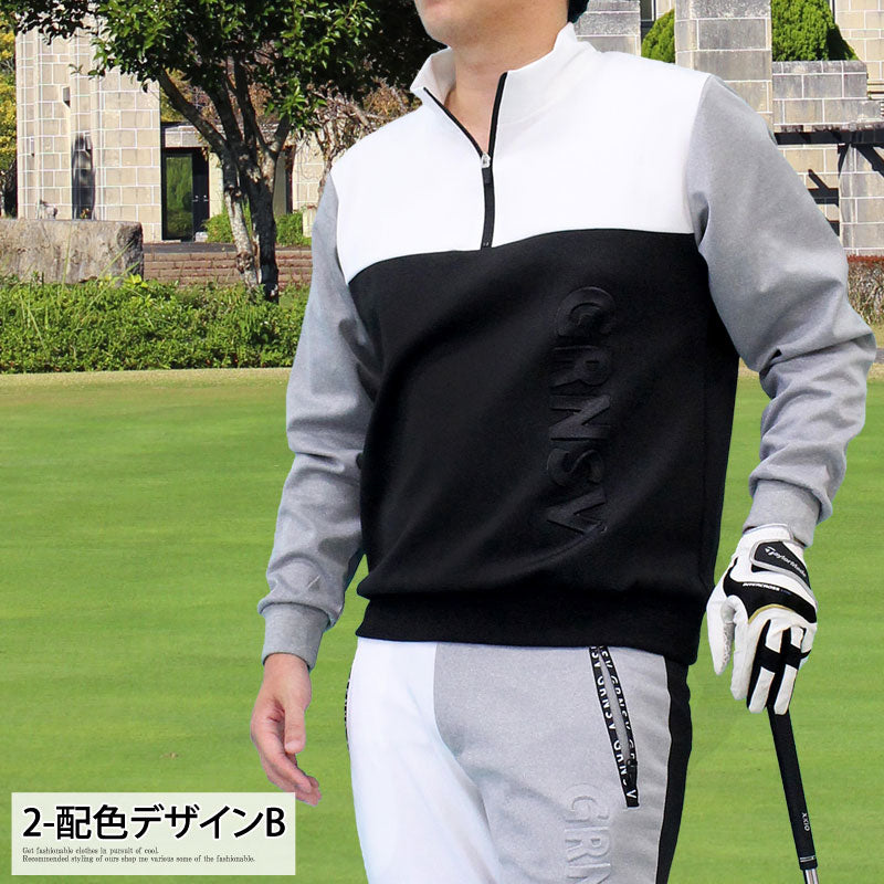 トップイズム TopIsm ゴルフウェア メンズ ゴルフ ハーフジップトレーナー GIORNO SEVEN ジョルノセブン 配色切替 トップス おしゃれ ブランド 秋冬 春夏 (2-配色デザインB) 2-配色デザインB