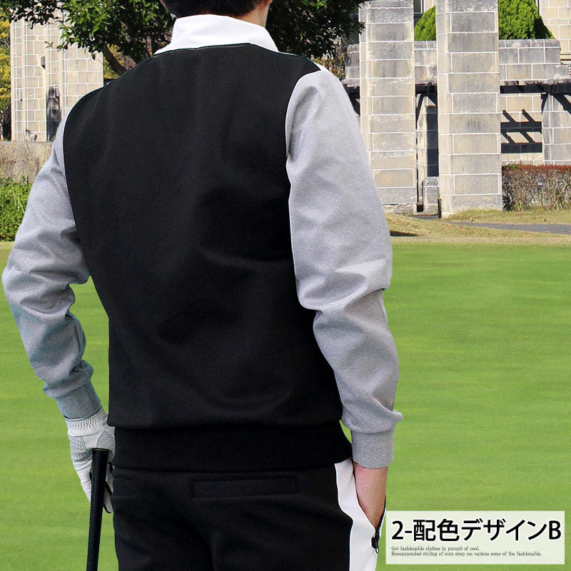 トップイズム TopIsm ゴルフウェア メンズ ゴルフ ハーフジップトレーナー GIORNO SEVEN ジョルノセブン 配色切替 トップス おしゃれ ブランド 秋冬 春夏 (2-配色デザインB) 2-配色デザインB