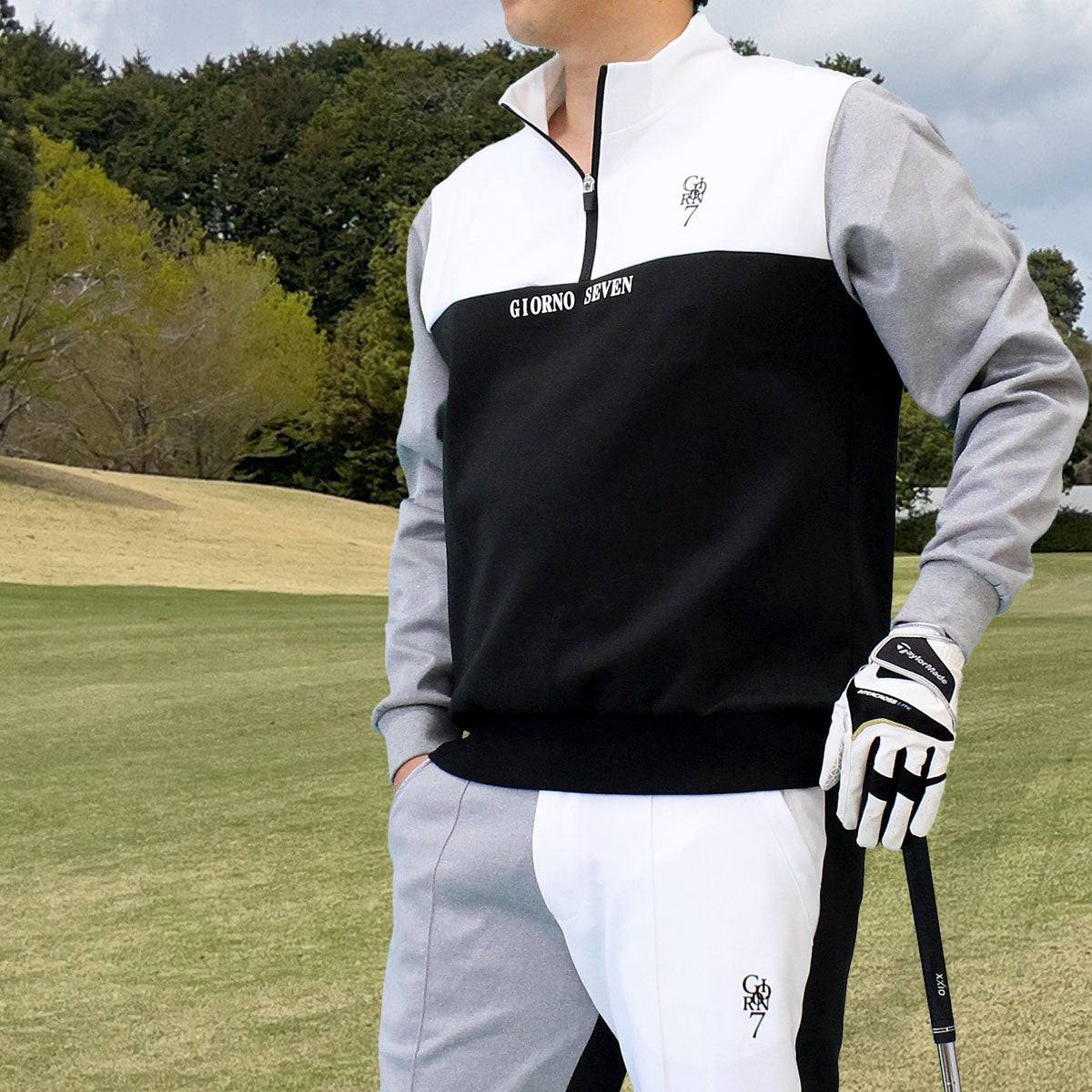 トップイズム TopIsm ゴルフウェア メンズ ゴルフ ハーフジップトレーナー GIORNO SEVEN ジョルノセブン 配色切替 トップス おしゃれ ブランド 秋冬 春夏 (1-配色デザインA) 1-配色デザインA