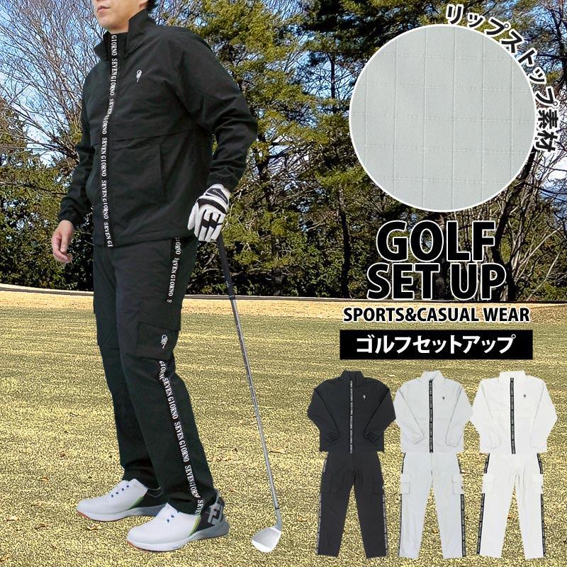 トップイズム TopIsm ゴルフ 上下セットアップ メンズ ゴルフウェア GIORNO SEVEN ジョルノセブン アウター ジャケット リップストップ素材 テープ使い ブルゾン ゴルフパンツ 秋冬 おしゃれ ブランド (3-ホワイト) 3-ホワイト