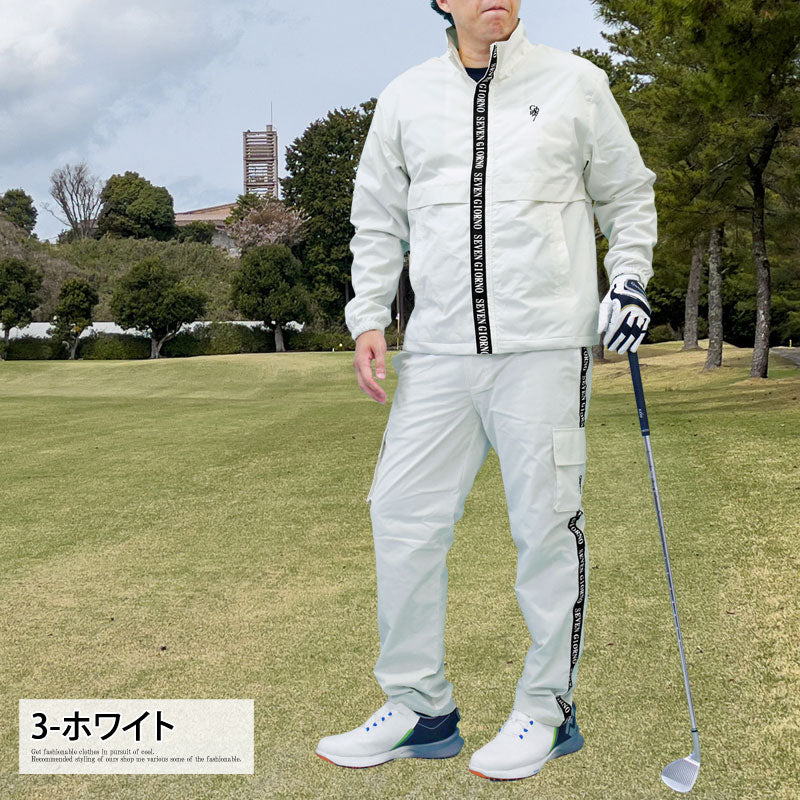 トップイズム TopIsm ゴルフ 上下セットアップ メンズ ゴルフウェア GIORNO SEVEN ジョルノセブン アウター ジャケット リップストップ素材 テープ使い ブルゾン ゴルフパンツ 秋冬 おしゃれ ブランド (3-ホワイト) 3-ホワイト