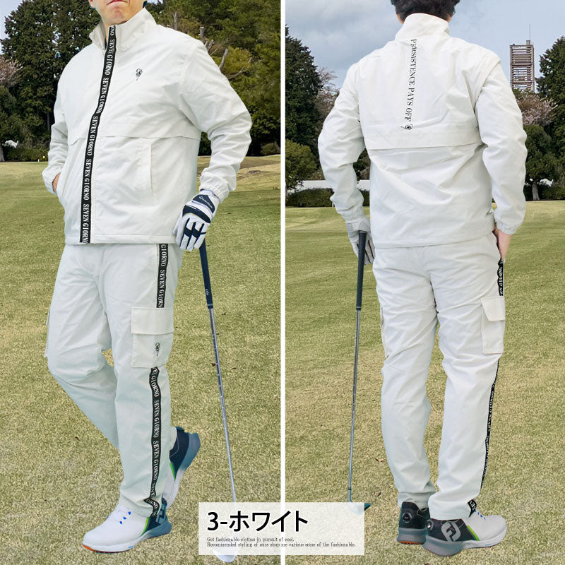 トップイズム TopIsm ゴルフ 上下セットアップ メンズ ゴルフウェア GIORNO SEVEN ジョルノセブン アウター ジャケット リップストップ素材 テープ使い ブルゾン ゴルフパンツ 秋冬 おしゃれ ブランド (3-ホワイト) 3-ホワイト