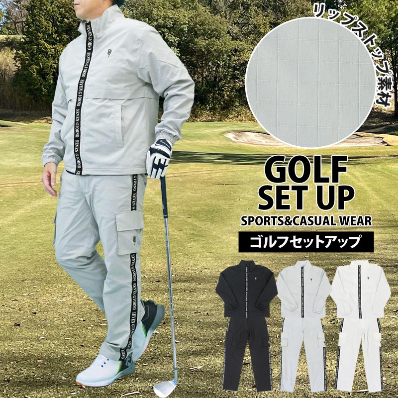 トップイズム TopIsm ゴルフ 上下セットアップ メンズ ゴルフウェア GIORNO SEVEN ジョルノセブン アウター ジャケット リップストップ素材 テープ使い ブルゾン ゴルフパンツ 秋冬 おしゃれ ブランド (3-ホワイト) 3-ホワイト