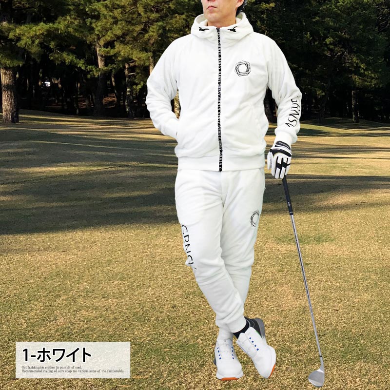 トップイズム TopIsm ゴルフウェア メンズ 上下セットアップ GIORNO SEVEN ジョルノセブン シャギーボアフリース フルジップパーカー トップス ゴルフパンツ ブランド おしゃれ 秋冬 (3-ネイビー) 3-ネイビー