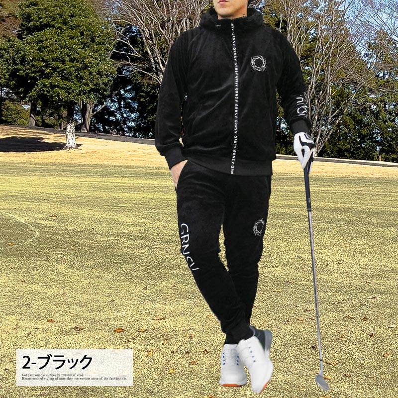 トップイズム TopIsm ゴルフウェア メンズ 上下セットアップ GIORNO SEVEN ジョルノセブン シャギーボアフリース フルジップパーカー トップス ゴルフパンツ ブランド おしゃれ 秋冬 (3-ネイビー) 3-ネイビー