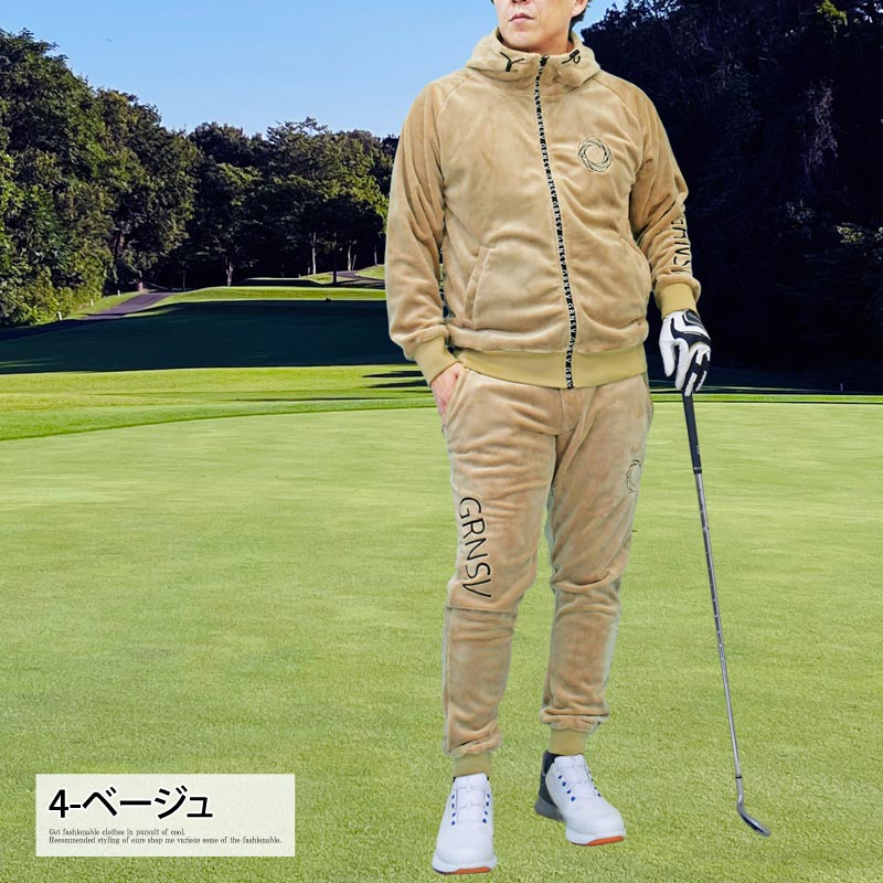 トップイズム TopIsm ゴルフウェア メンズ 上下セットアップ GIORNO SEVEN ジョルノセブン シャギーボアフリース フルジップパーカー トップス ゴルフパンツ ブランド おしゃれ 秋冬 (3-ネイビー) 3-ネイビー