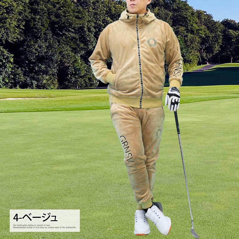 トップイズム TopIsm ゴルフウェア メンズ 上下セットアップ GIORNO SEVEN ジョルノセブン シャギーボアフリース フルジップパーカー トップス ゴルフパンツ ブランド おしゃれ 秋冬 (3-ネイビー) 3-ネイビー