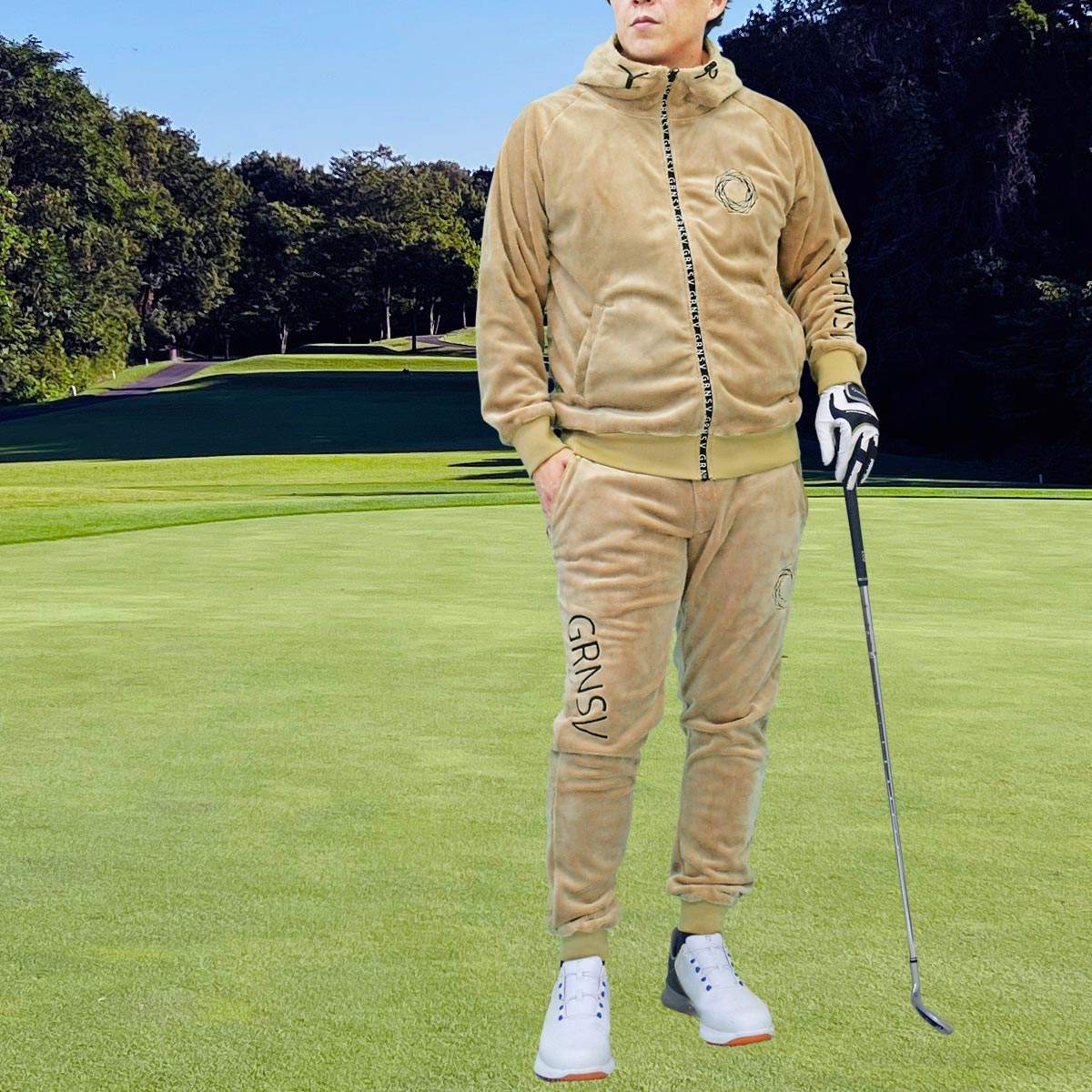 トップイズム TopIsm ゴルフウェア メンズ 上下セットアップ GIORNO SEVEN ジョルノセブン シャギーボアフリース フルジップパーカー トップス ゴルフパンツ ブランド おしゃれ 秋冬 (4-ベージュ) 4-ベージュ