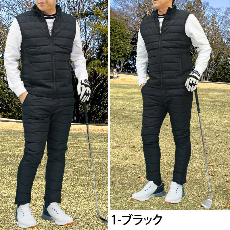 トップイズム TopIsm ゴルフウェア セットアップ メンズ 上下セット ダウンベスト ゴルフパンツ 暖か裏起毛ボア ストレッチジャージ アウター ジップアップ スポーツ 秋冬 (5-カモブラック) 5-カモブラック