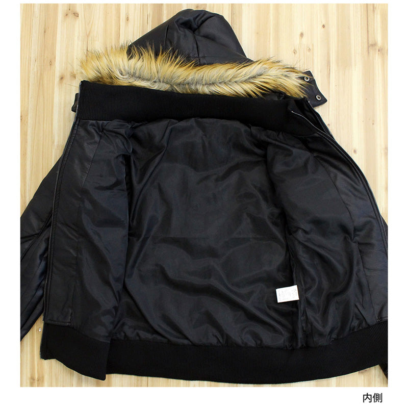 トップイズム TopIsm 撥水加工 フード&ファー脱着式 3WAY PU中綿ジャケット Wフロント Wzip ジャケット アウター ブルゾン (2-ダークブラウン) 2-ダークブラウン