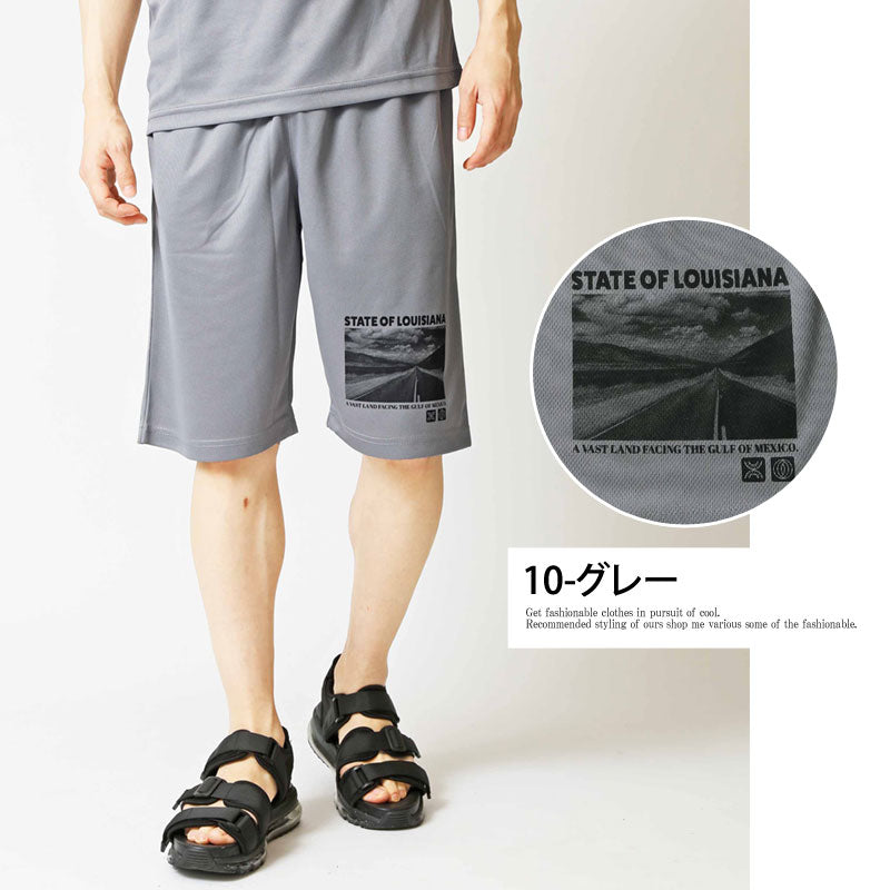 トップイズム TopIsm ショートパンツ メンズ 速乾 DRY加工 ストレッチ ハープパンツ ショーツ アメカジプリント 部屋着 ルームウェア パジャマ スポーツウェア トレーニング ボトムス (3-ブラック×ホワイト) 3-ブラック×ホワイト