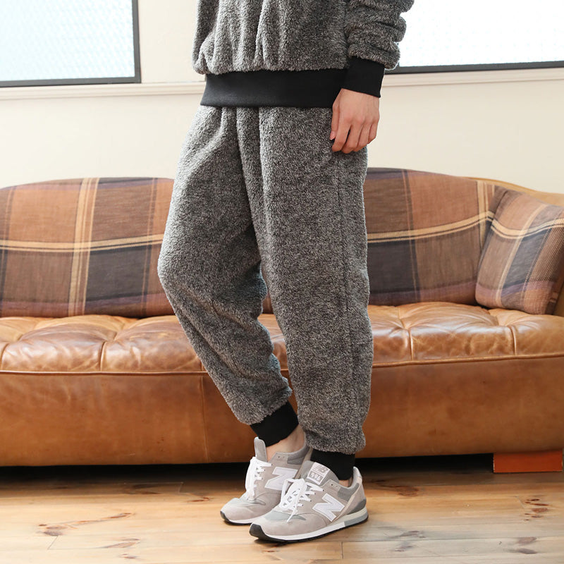 トップイズム TopIsm 上下セット シャギーボア フリース メンズ スウェット 無地 暖かい トレーナー 男女兼用 モコモコ クルーネック ジョガーパンツ ルームウェア 部屋着 寝巻き パジャマ セットアップ 秋冬 (5-ブラック) 5-ブラック