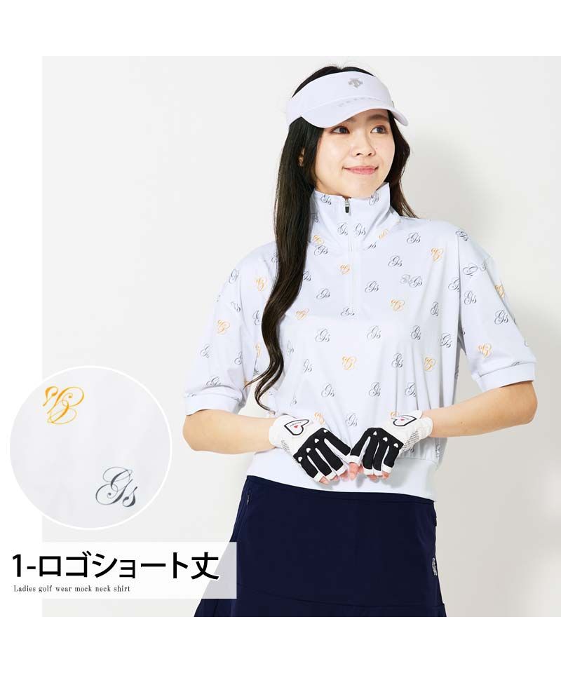 トップイズム TopIsm ゴルフウェア レディース gs GOLF ハーフジップ リブトップス ポロシャツ 半袖 ショート丈 柄 無地 おしゃれ かわいい 韓国系 春夏 (3-ホワイトショート丈) 3-ホワイトショート丈