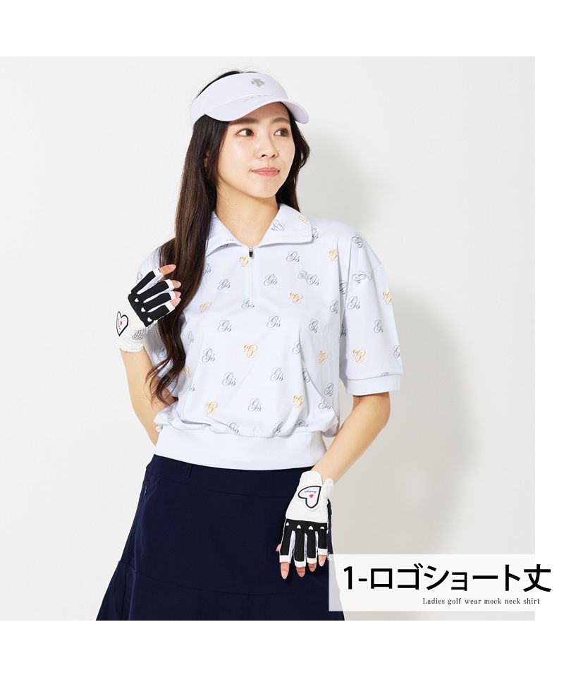 トップイズム TopIsm ゴルフウェア レディース gs GOLF ハーフジップ リブトップス ポロシャツ 半袖 ショート丈 柄 無地 おしゃれ かわいい 韓国系 春夏 (3-ホワイトショート丈) 3-ホワイトショート丈