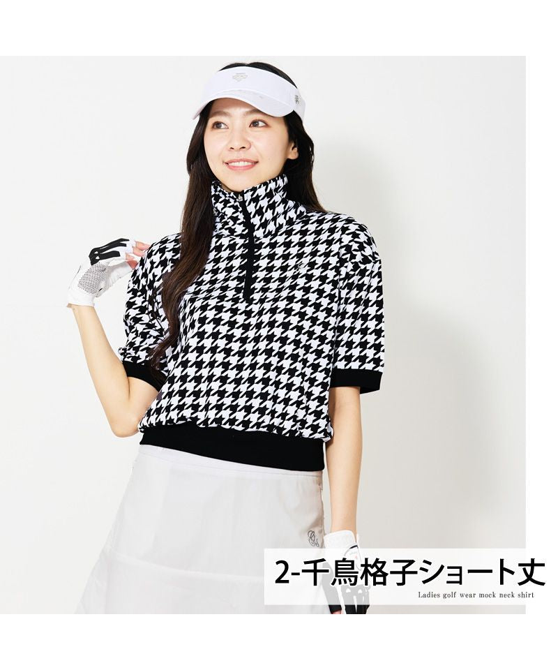 トップイズム TopIsm ゴルフウェア レディース gs GOLF ハーフジップ リブトップス ポロシャツ 半袖 ショート丈 柄 無地 おしゃれ かわいい 韓国系 春夏 (3-ホワイトショート丈) 3-ホワイトショート丈