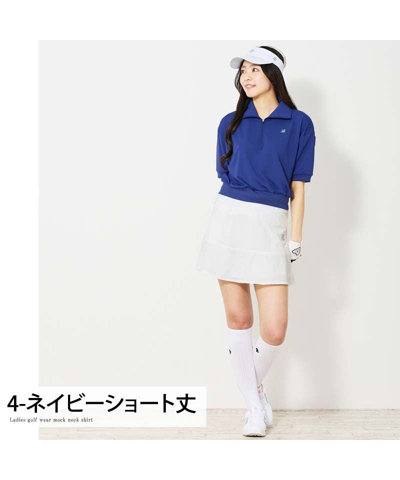 トップイズム TopIsm ゴルフウェア レディース gs GOLF ハーフジップ リブトップス ポロシャツ 半袖 ショート丈 柄 無地 おしゃれ かわいい 韓国系 春夏 (3-ホワイトショート丈) 3-ホワイトショート丈