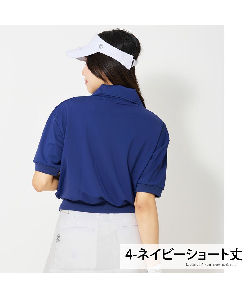 トップイズム TopIsm ゴルフウェア レディース gs GOLF ハーフジップ リブトップス ポロシャツ 半袖 ショート丈 柄 無地 おしゃれ かわいい 韓国系 春夏 (3-ホワイトショート丈) 3-ホワイトショート丈