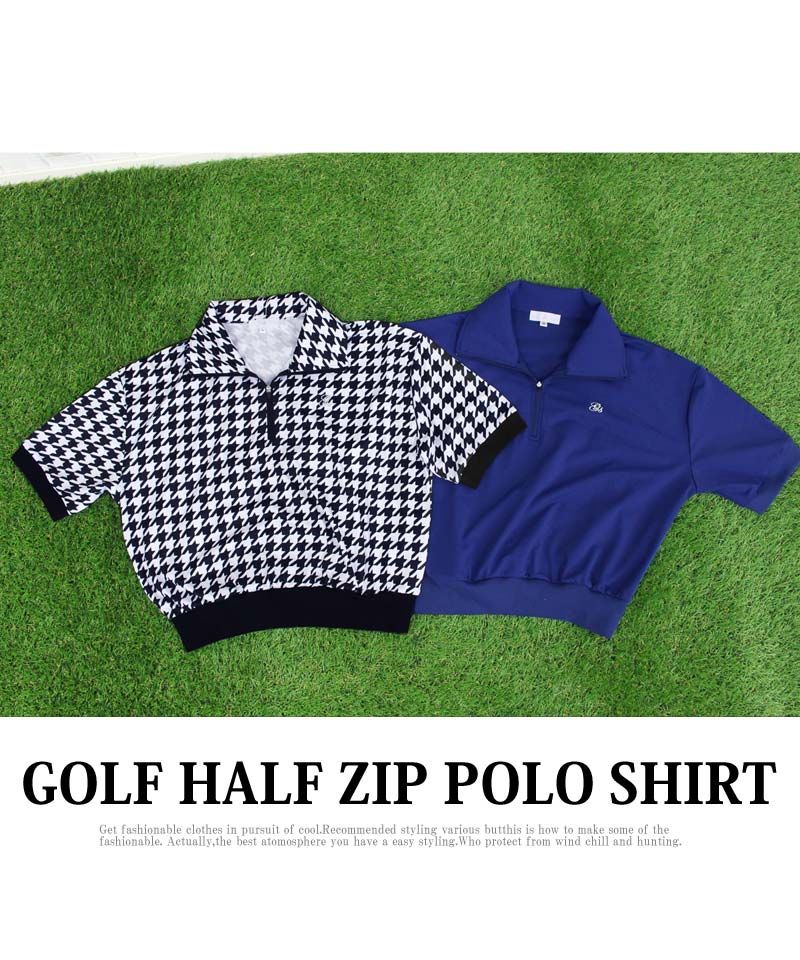 トップイズム TopIsm ゴルフウェア レディース gs GOLF ハーフジップ リブトップス ポロシャツ 半袖 ショート丈 柄 無地 おしゃれ かわいい 韓国系 春夏 (3-ホワイトショート丈) 3-ホワイトショート丈