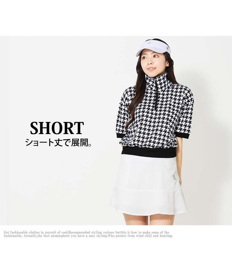 トップイズム TopIsm ゴルフウェア レディース gs GOLF ハーフジップ リブトップス ポロシャツ 半袖 ショート丈 柄 無地 おしゃれ かわいい 韓国系 春夏 (3-ホワイトショート丈) 3-ホワイトショート丈