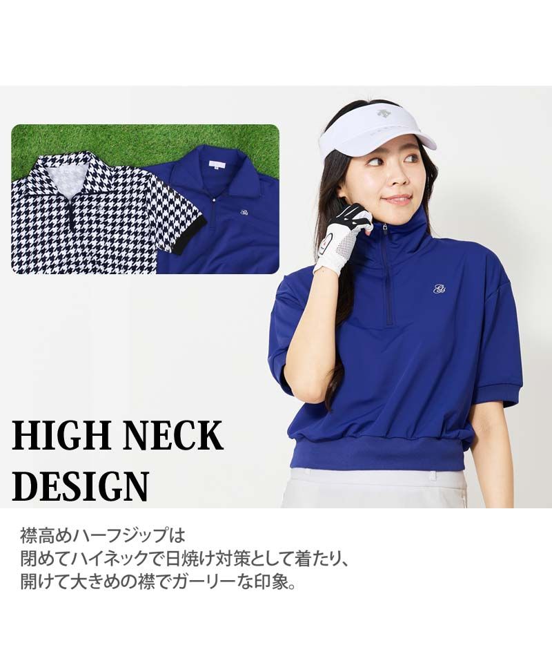 トップイズム TopIsm ゴルフウェア レディース gs GOLF ハーフジップ リブトップス ポロシャツ 半袖 ショート丈 柄 無地 おしゃれ かわいい 韓国系 春夏 (3-ホワイトショート丈) 3-ホワイトショート丈