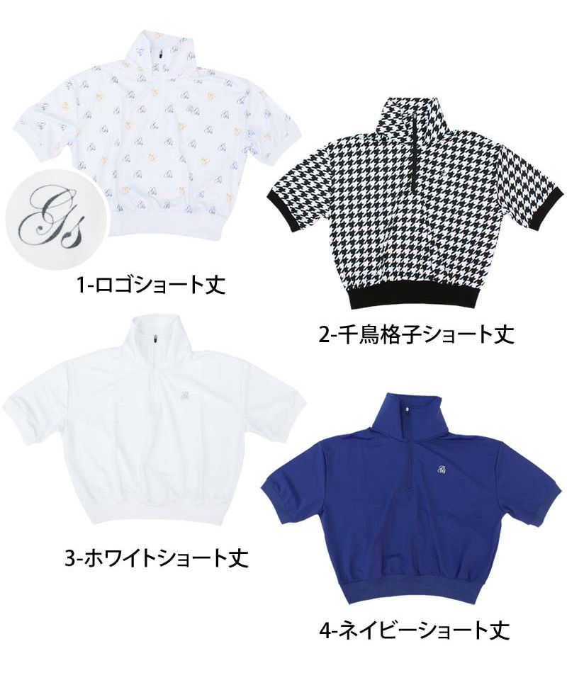 トップイズム TopIsm ゴルフウェア レディース gs GOLF ハーフジップ リブトップス ポロシャツ 半袖 ショート丈 柄 無地 おしゃれ かわいい 韓国系 春夏 (3-ホワイトショート丈) 3-ホワイトショート丈
