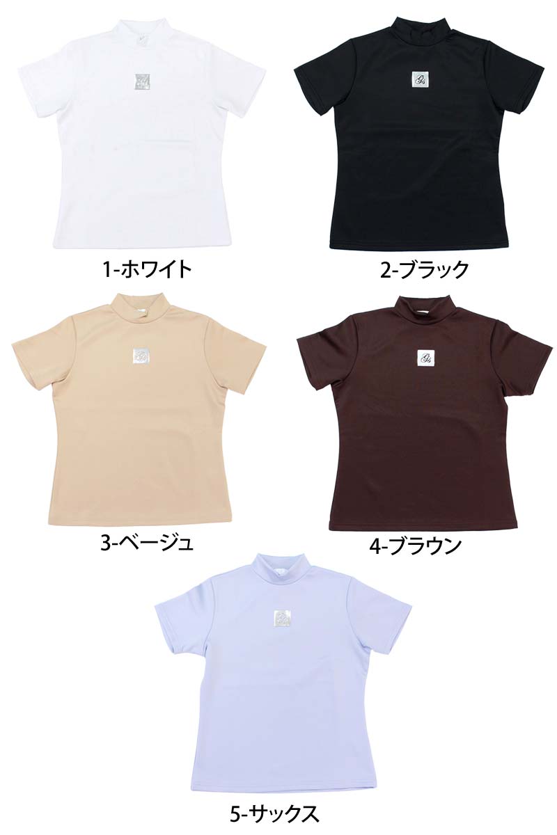 トップイズム TopIsm ゴルフウェア レディース モックネック gs GOLF ポロシャツ ハイネック 半袖 ストレッチ 高周波シルバーロゴ トップス 無地 おしゃれ かわいい 韓国系 春夏 (2-ブラック) 2-ブラック