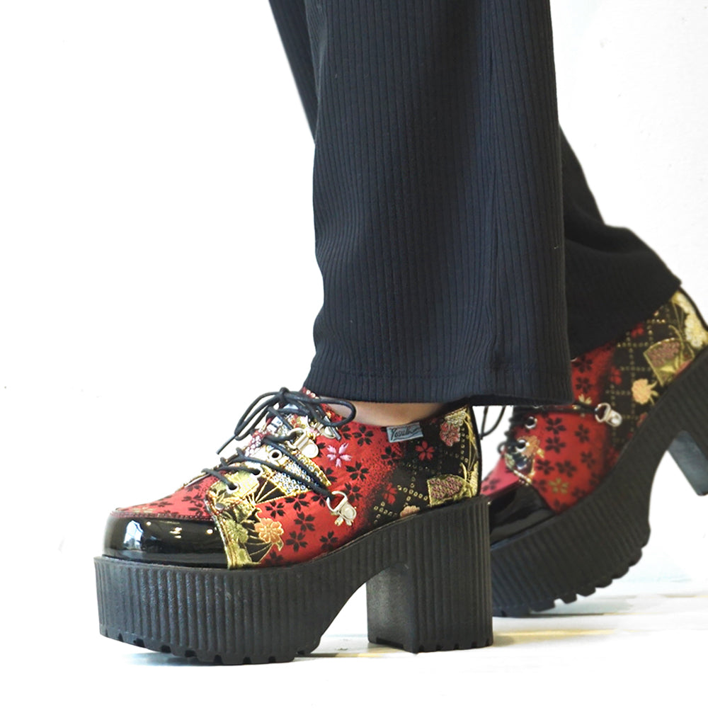 ヨースケ YOSUKE 厚底レースアップシューズ (ブラックレッド) ブラックレッド