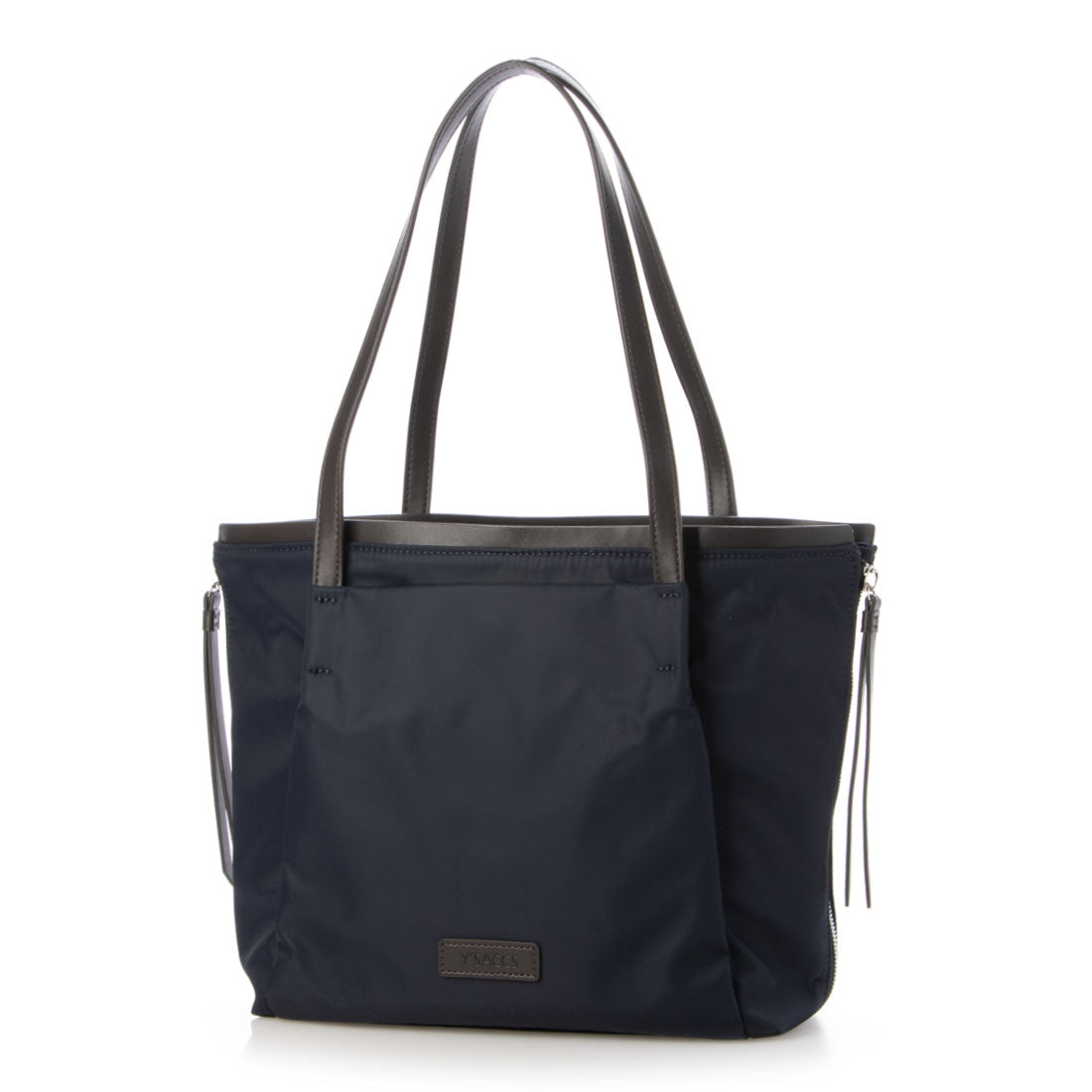 イザック Y'SACCS リサイクルナイロン×リサイクルレザー すっきりトート Sサイズ,ネイビー