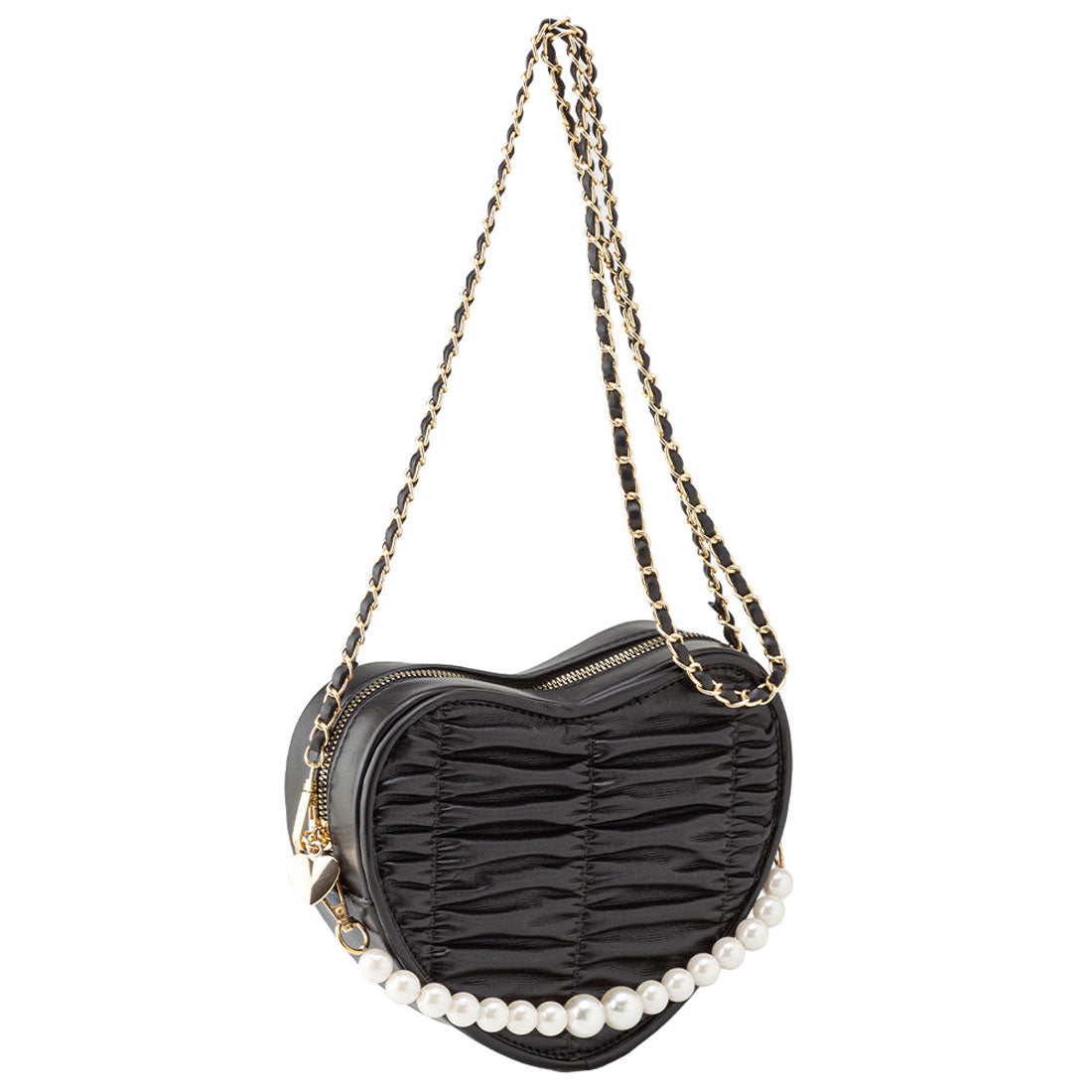 ユメテンボウ 夢展望 ハートパールショルダーバッグ,ブラック