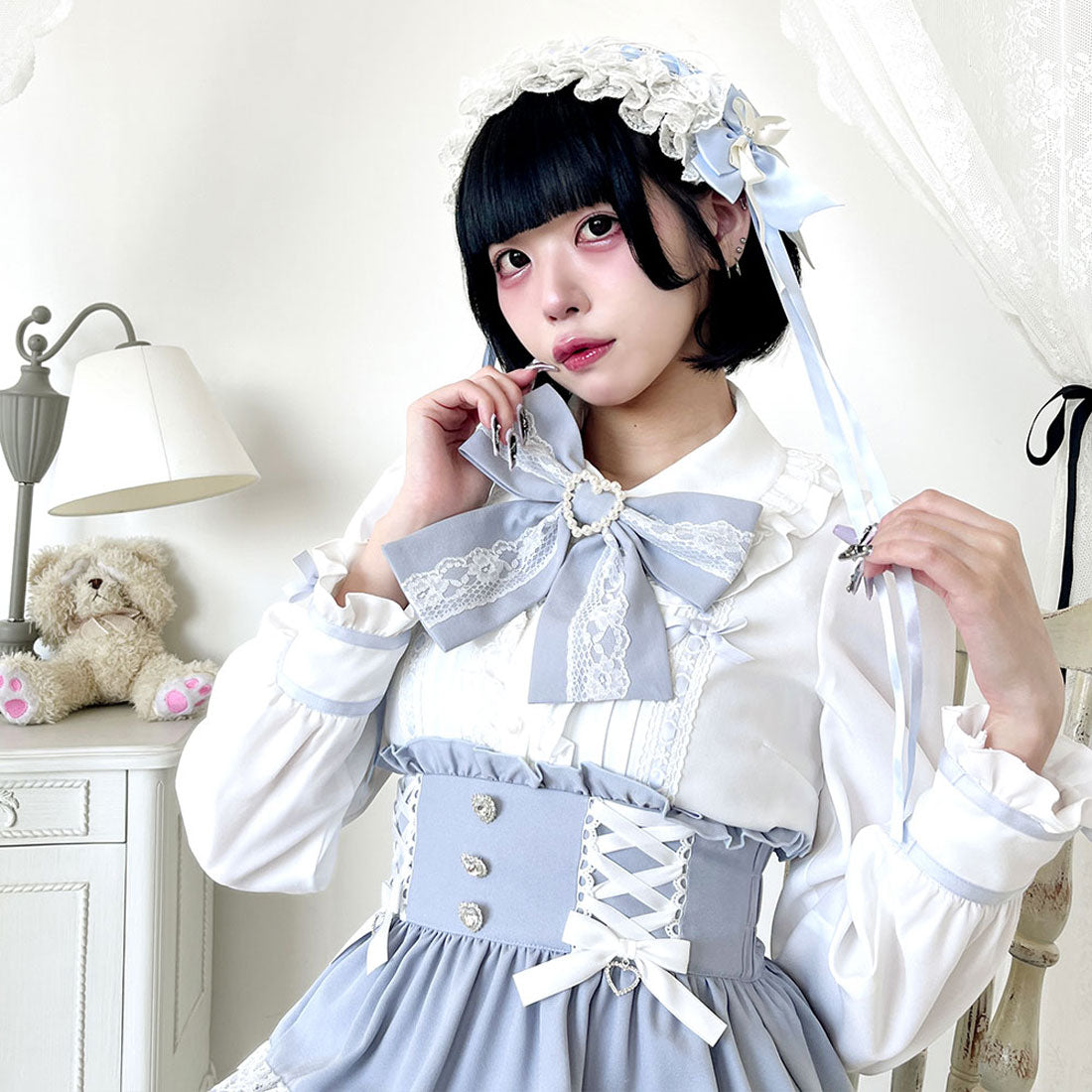 ユメテンボウ 夢展望 はしごレースリボンブラウス