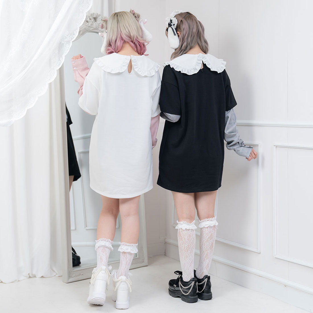 ユメテンボウ 夢展望 丸襟フリル裏毛ワンピ