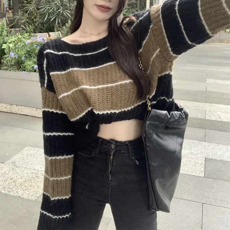 ゾエ ジェンコ Zoe Jenko ランダムボーダーショート丈ニットトップス 10294