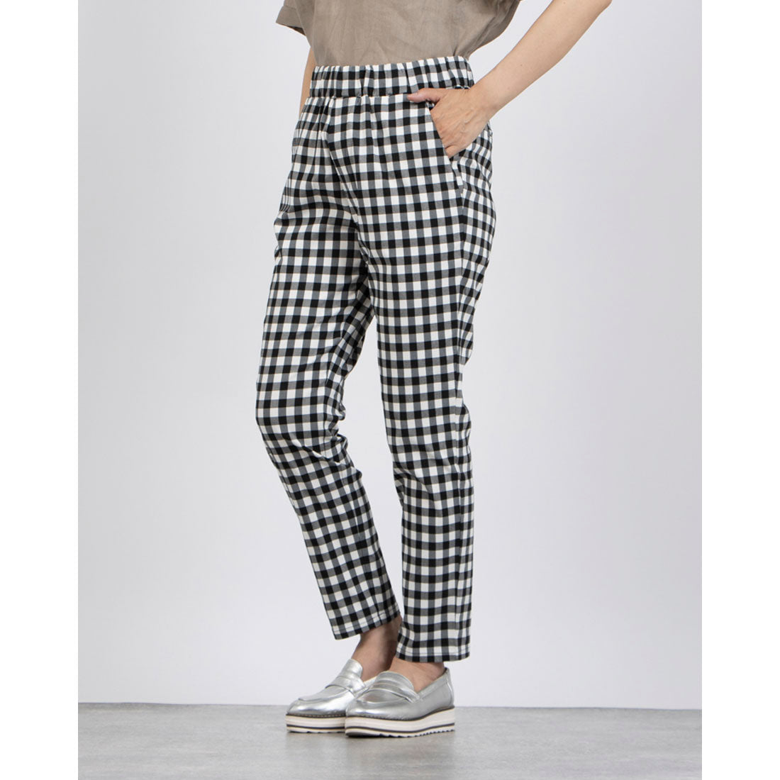 モトマチゼラール 元町ゼラール ストレッチリネンサブリナパンツ (ガラ ブラック) ガラ ブラック