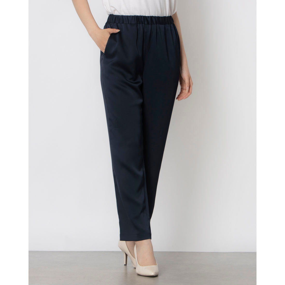 モトマチゼラール 元町ゼラール サテンイージーパンツ (ネイビー) ネイビー